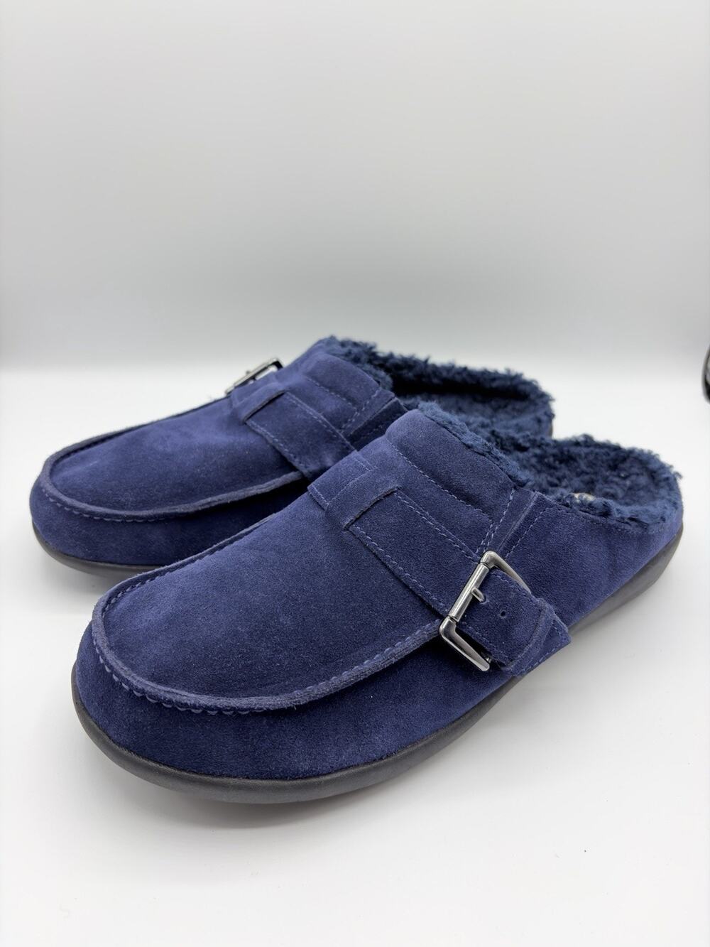 Revitalign Orthotic Siesta Faux Fur Lined Clogs Suede Mules Blue Women Sz 11 D